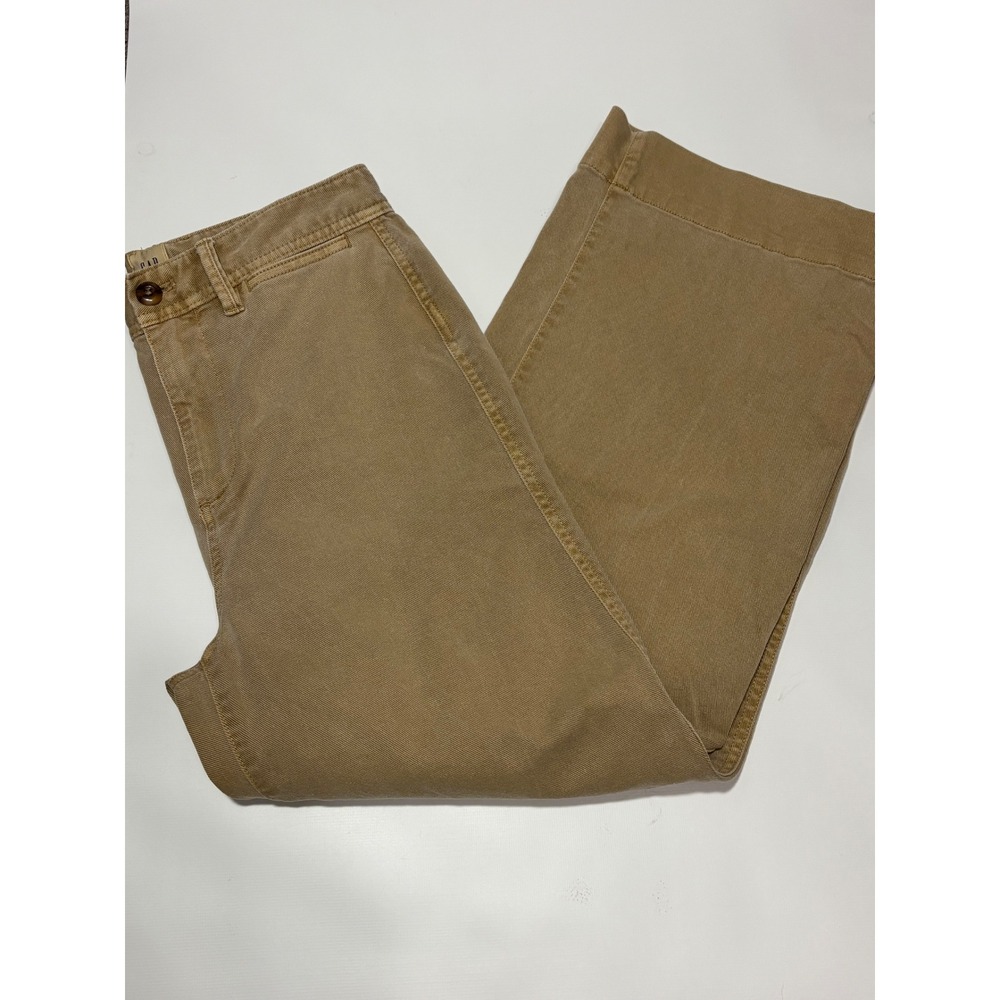 Gap Pants Womens 4 Tan High Rise Wide-Leg Crop Chino Khaki Stretch Cotton - Picture 9 of 12